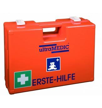 Erste-Hilfe-Koffer in SPEZIAL Abmessung, gefüllt nach DIN 13157 in orange, für den Einsatz in Kindergärten, KITAs, Spielgruppen, ultraBOX "KIDDY", mit EXTRA-Füllung, orange, SAN-0175-KID - Notemed Medizintechnik 