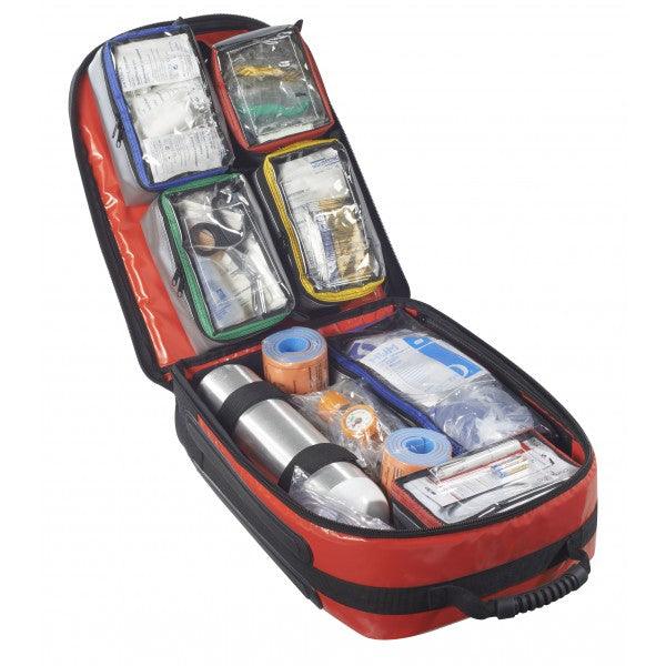 Notfallrucksack, RESCUE I Rucksack aus PLAN mit FÜLLUNG nach DIN 13155, Platz für eine Sauerstoffflasche ist vorgesehen, ultraRUCKSACK, FIRST RESPONDER", ultraPLAN, rot, SAN-0502 - Notemed Medizintechnik 