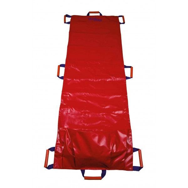 Rettungstuch, aus ultraPLAN, mit 8 ergonomischen Kunststoff-Tragegriffen, mit Fußsack, gemäß DIN EN 1866, ultraSAVER "SPEZIAL", beschichtetes Rettungstuch mit Fußsack, rot, SAN-0557 - Notemed Medizintechnik 