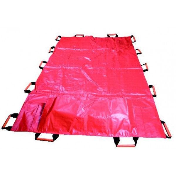 Rettungstuch aus ultraPLAN, mit 14 ergonomischen Kunststoff-Tragegriffen, mit Fußsack, gemäß DIN EN 1865, ultraSAVER "SPEZIAL XXL", Rettungstuch, beschichtet, extra groß, rot, SAN-0558 - Notemed Medizintechnik 