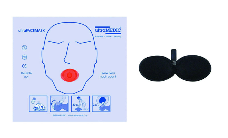 Beatmungstuch mit Einweg-Ventil im Schlüsselanhänger ultraFACEMASK, schwarz, SAN-1551-SW, blau, SAN-1551-BL - Notemed Medizintechnik 