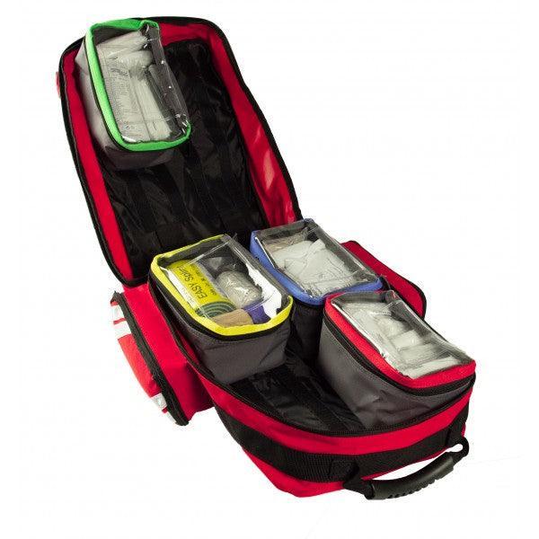 Notfallrucksack, Rettungsrucksack, inkl. DIN 14142 + Sonderequipment „Helfer vor Ort“, Leichter und kompakter Rettungsrucksack, Corduramaterial, farbig gekennzeichnete Modultaschen, mit kleiner Erstversorgerfüllung (FW), ultraRESCUE LITE, SAN-400-R-FR - Notemed Medizintechnik 