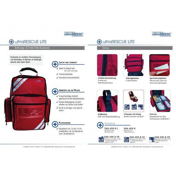 Notfallrucksack, Rettungsrucksack, Leichter und kompakter Rettungsrucksack, Corduramaterial, farbig gekennzeichnete Modultaschen, ultraRESCUE LITE, SAN-400-R - Notemed Medizintechnik 
